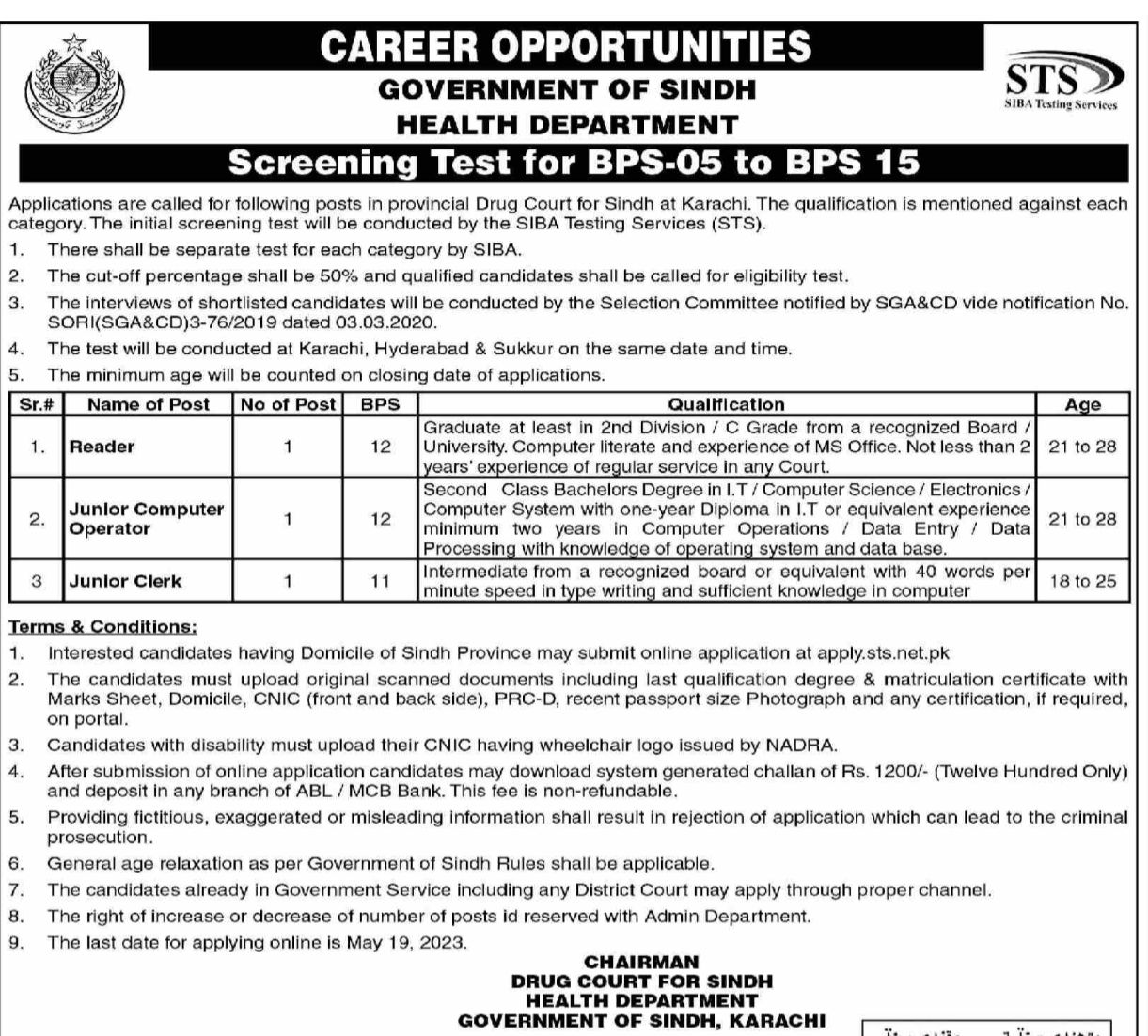 New Computer operator job in Sindh Health Department