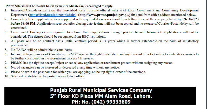 Punjab Rural Municipal Services Company PRMSC jobs November 2023